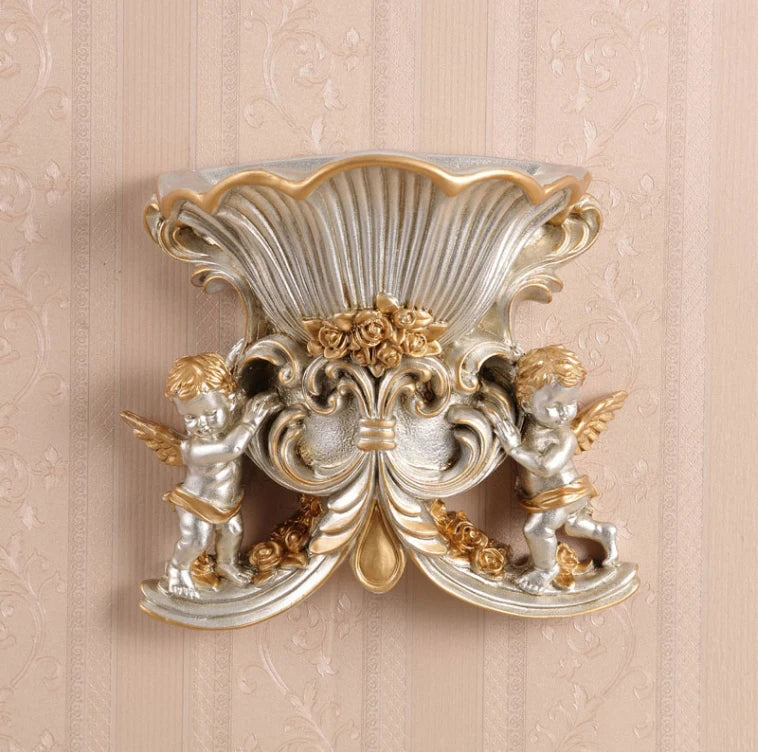 European Resin Angel Wall Vase and Planter Mural Ornament