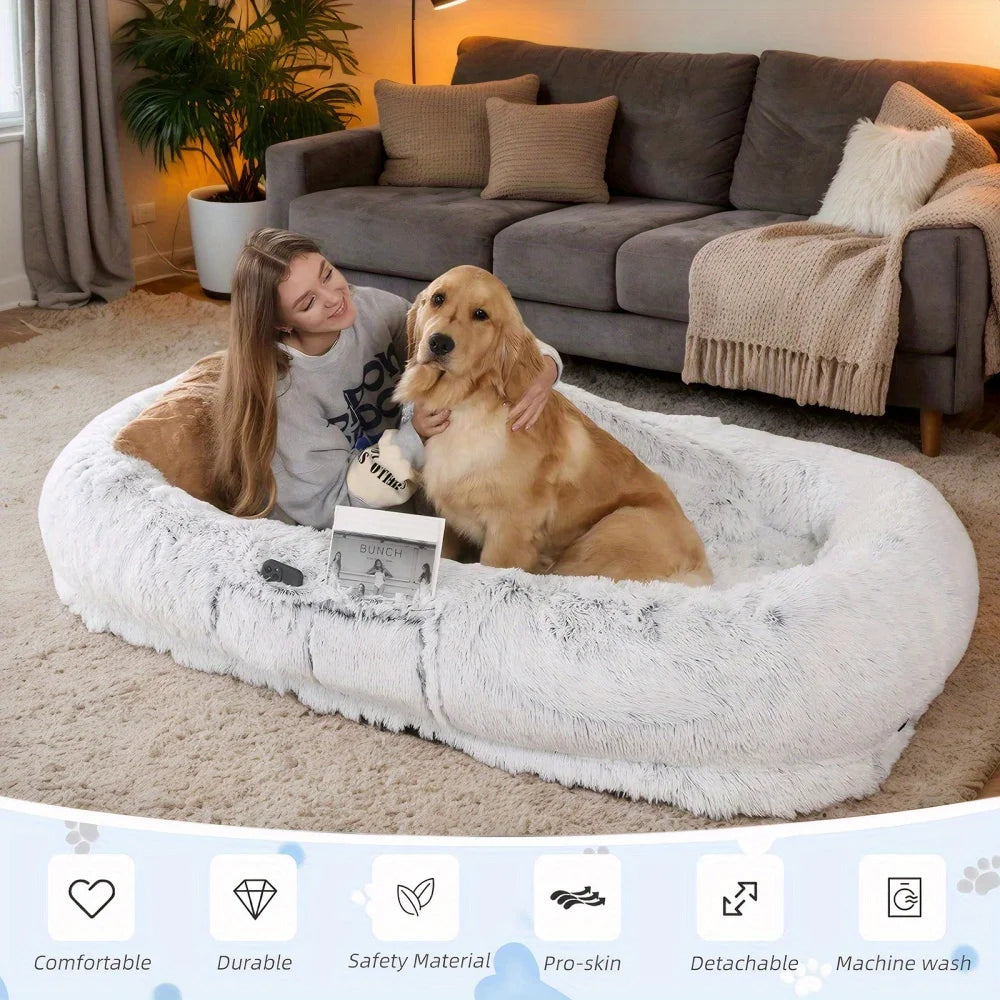 Washable Faux Fur Orthopedic Human Dog Bed for People and Pets