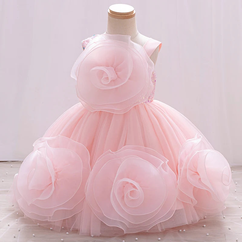 Girls' Sparkling Single Shoulder Puffy Skirt Pageant Dress