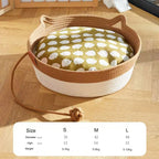 Handwoven Rattan Round Cat Bed Cooling Summer Basket with Cushion