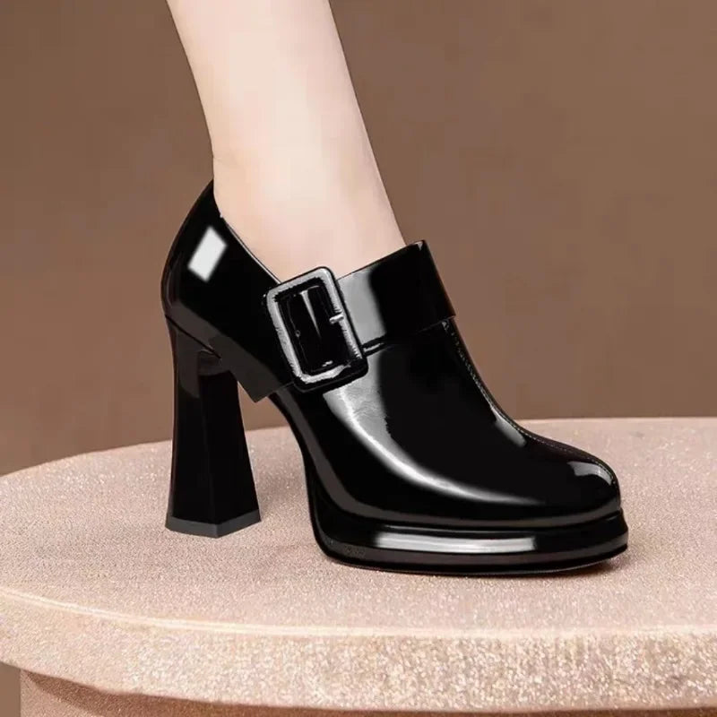 Women's Platform Round Toe Thick High Heel Pumps