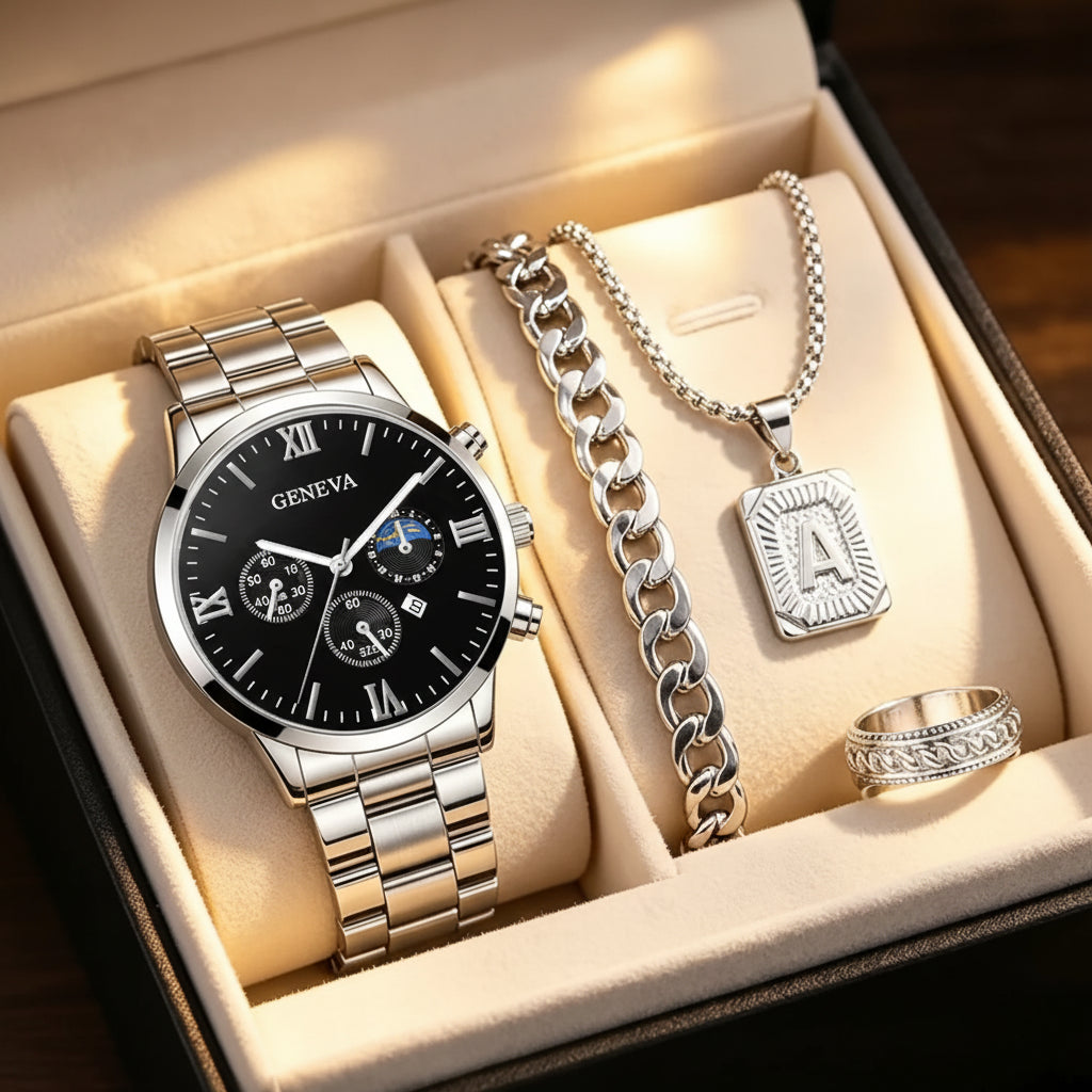 CMK Men's Quartz Watch Set with Bracelet and Necklace