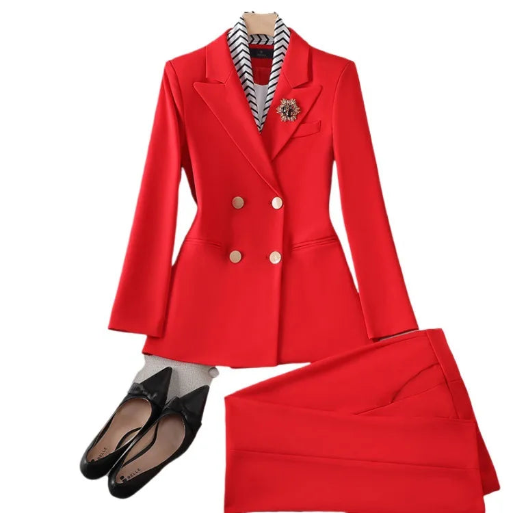 Women's Double Breasted Blazer Pants Suit