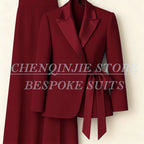 Women's Tailored Blazer Wide Leg Pants Suit