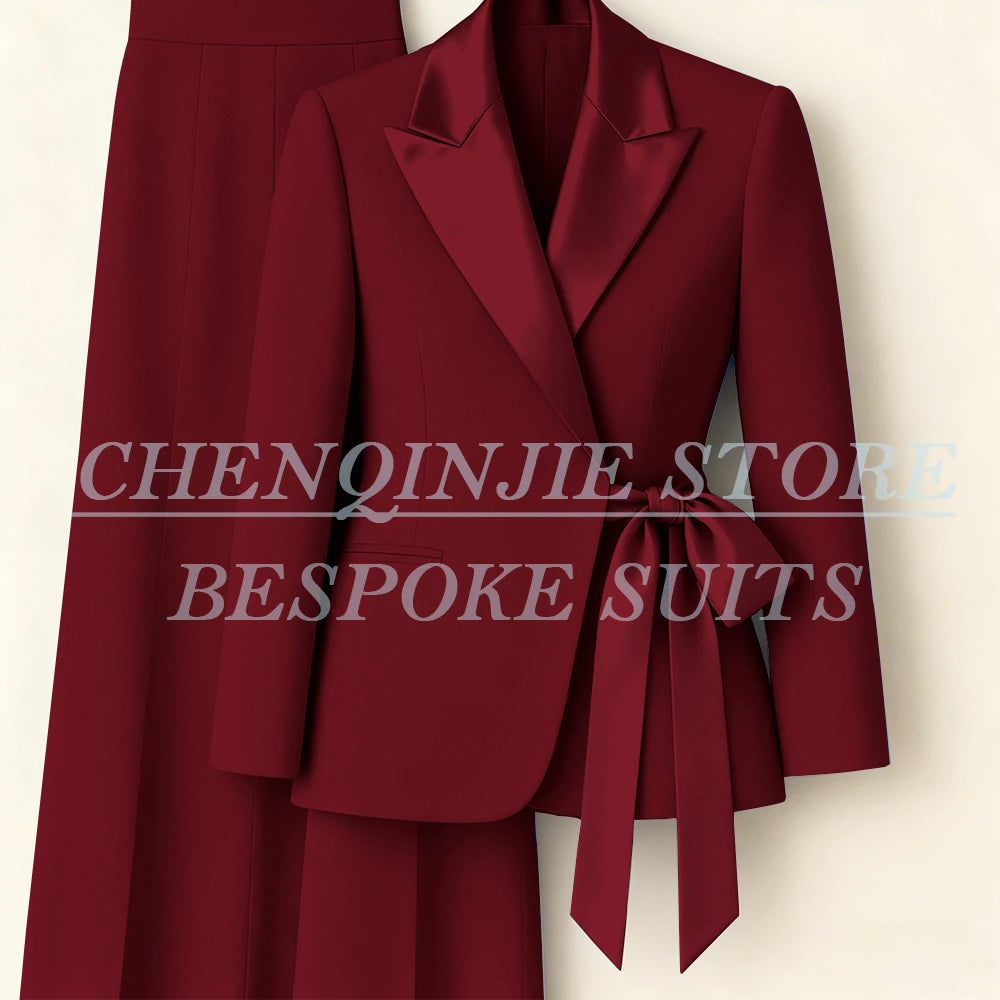 Women's Tailored Blazer Wide Leg Pants Suit