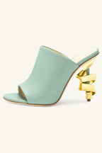 Women's Spiral High Heel Leather Mules
