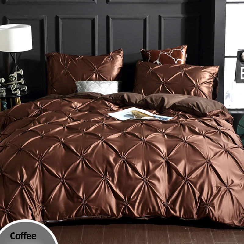 Chiffon Pinched Flower Duvet Cover and Soft Bedding Set