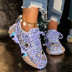 Women's Rhinestone Platform Lace-Up Casual Sneakers
