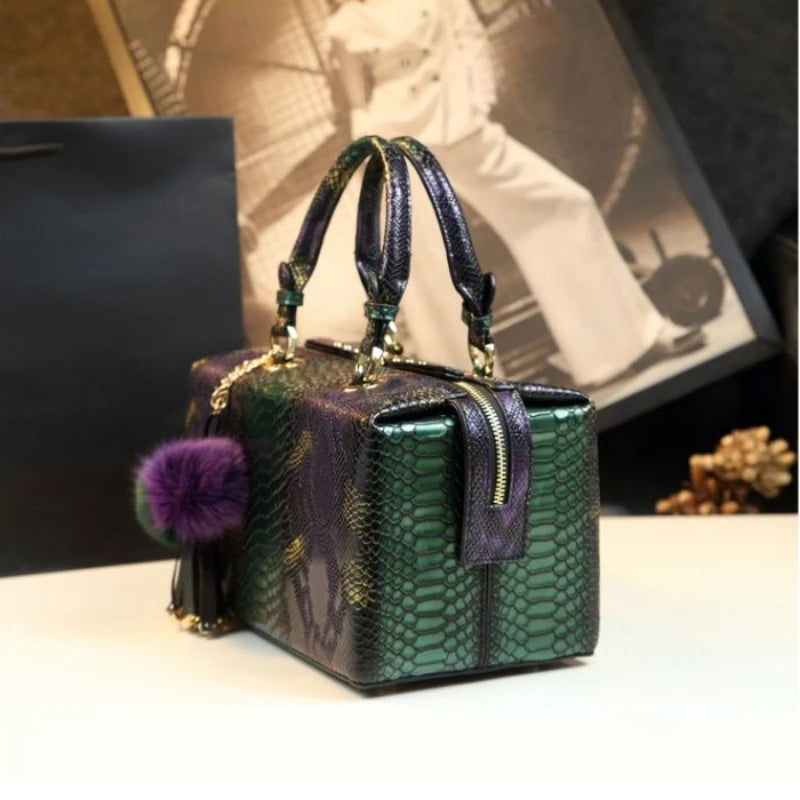 Women's Snake Pattern Genuine Leather Shoulder Crossbody Bag