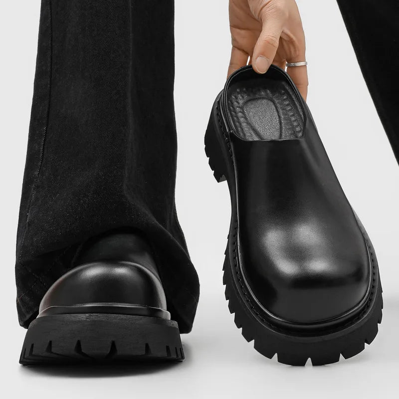 Men's Platform Leather Slip-On Mule Loafers