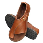 Women's Retro PU Leather Peep Toe Flat Sandals