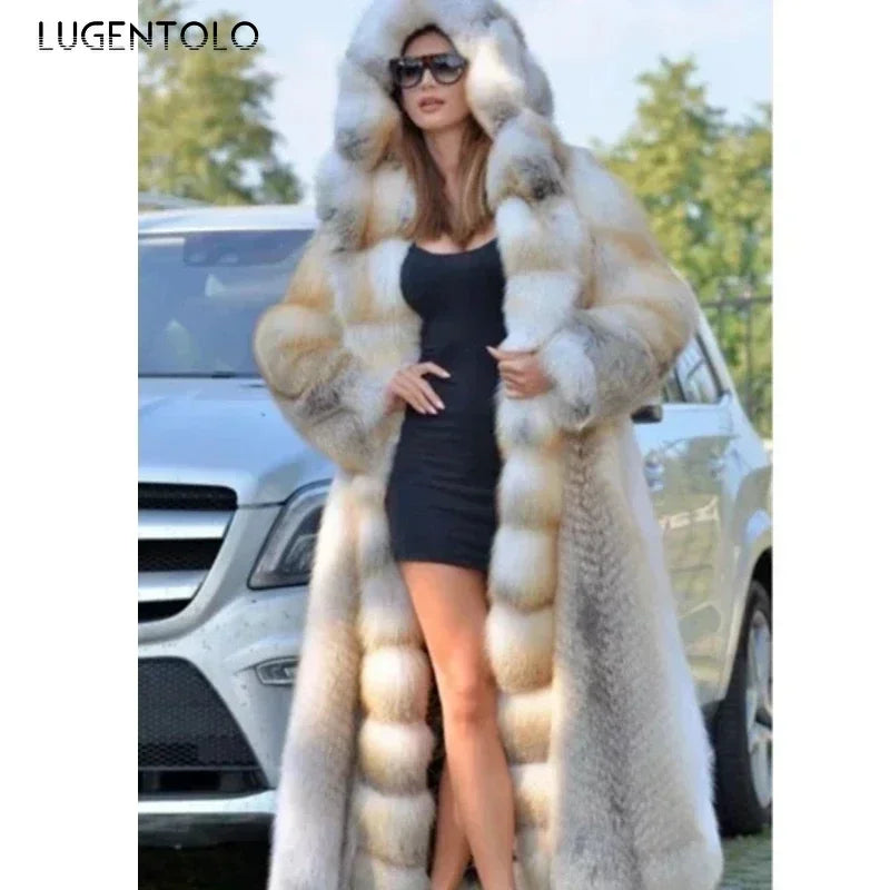 Women's Thick Warm Hooded Faux Fur Coat JLSKU8488