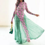 Women's Vintage Floral Print Patchwork Swing Maxi Dress