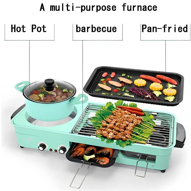 Smokeless 3 in 1 Electric Grill and Korean BBQ Hot Pot