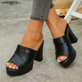 Women's Peep Toe Platform High Heel Slippers Square Black