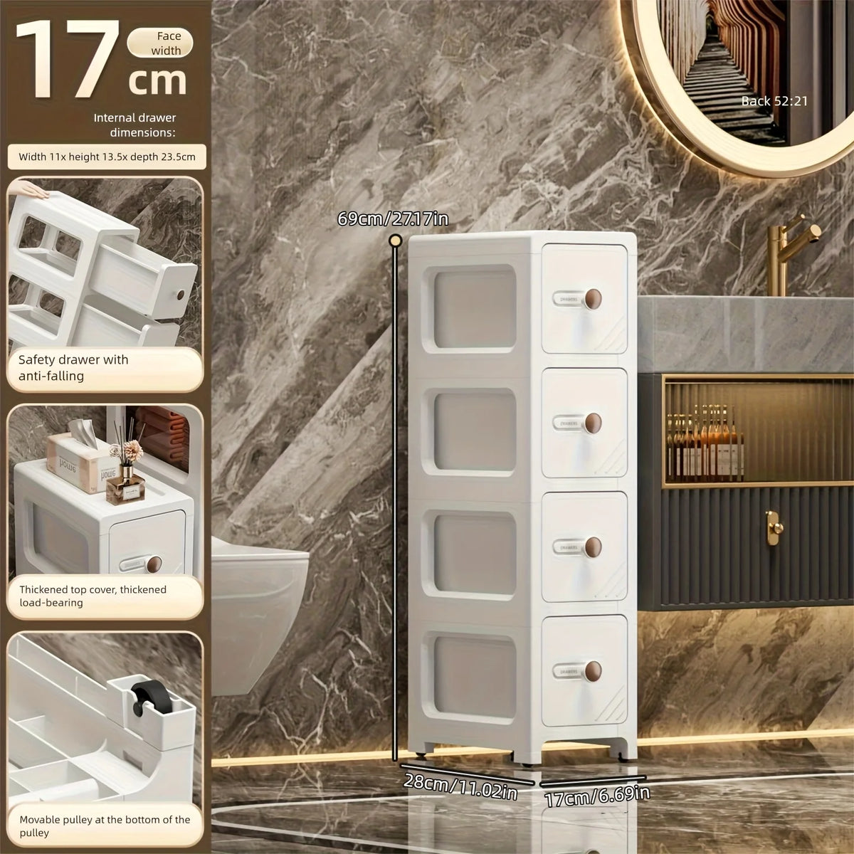 6.7 Inch Ultra Narrow Slit Storage Cabinet with Drawers