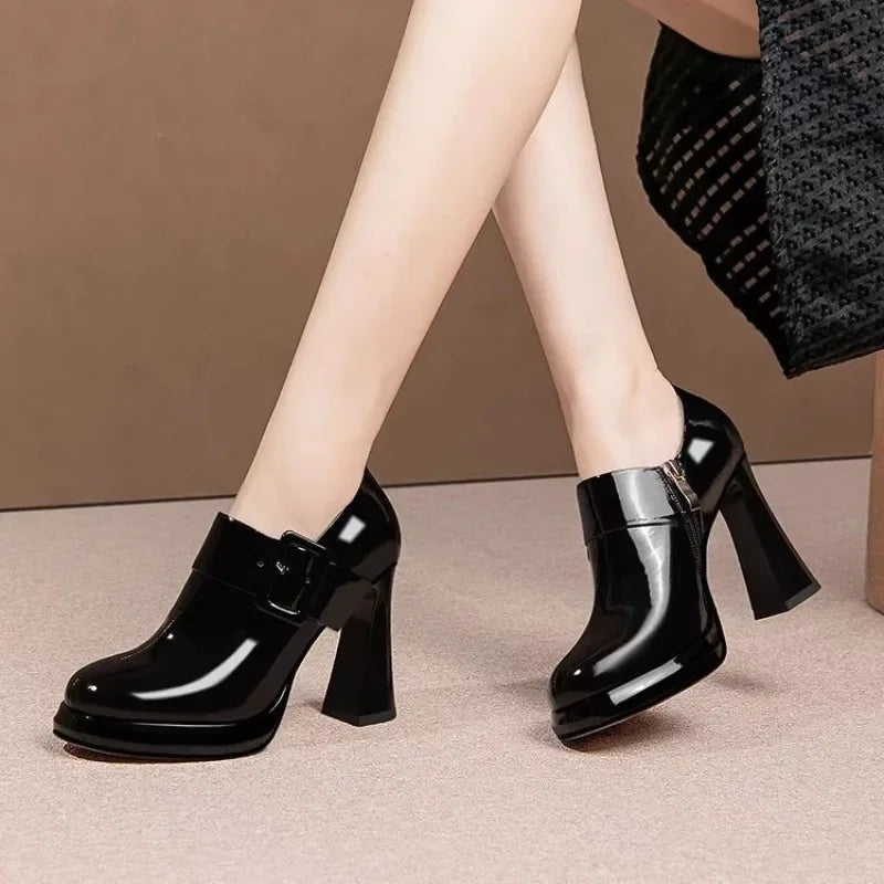 Women's Platform Round Toe Thick High Heel Pumps