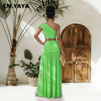 Women's Casual One Shoulder Crop Top and Long Skirt Two Piece Matching Set