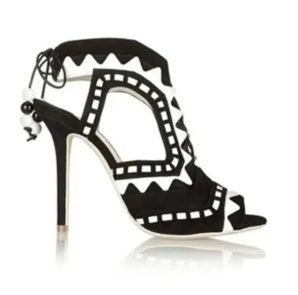 Women's Triangle Patchwork Beaded Lace-Up Sandal Boots