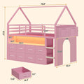 Kids' Twin Metal Low Loft Bed with Drawers and LED Lights Pink