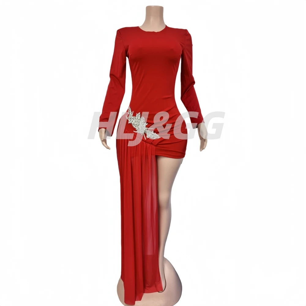 Women's Rhinestone Patchwork Tassel Bodycon Mini Dress