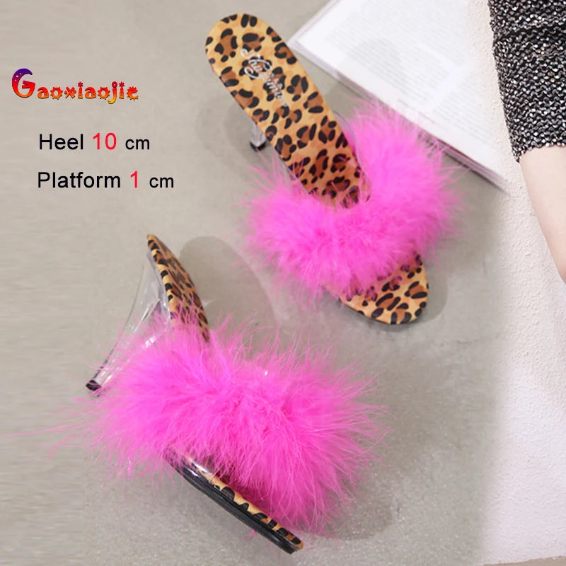 Women's Faux Fur Peep Toe Fine High Heel Sandals