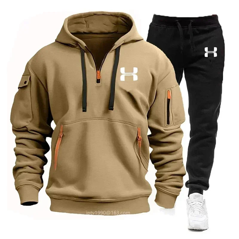 Men's Casual Zipper Hoodie and Jogger Pants Two Piece Tracksuit Set