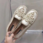 Women's String Bead Half Slippers Pearl Hemp Cotton Fabric Lace Slides