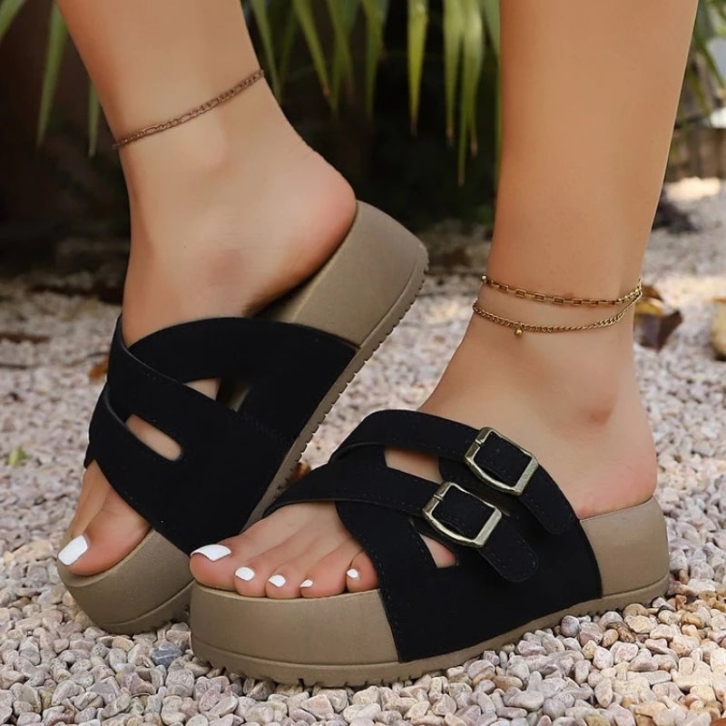 Casual Buckle Sandals Women's Retro Summer Leisure Slides