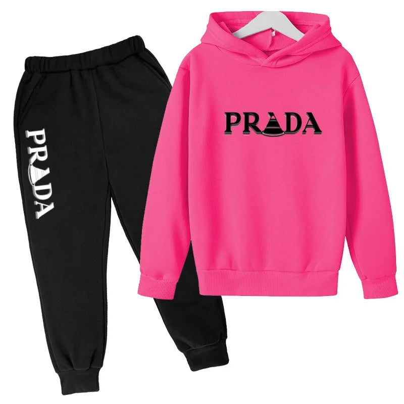 Kids' Pattern Hooded Sweatshirt Pants Two-Piece Set