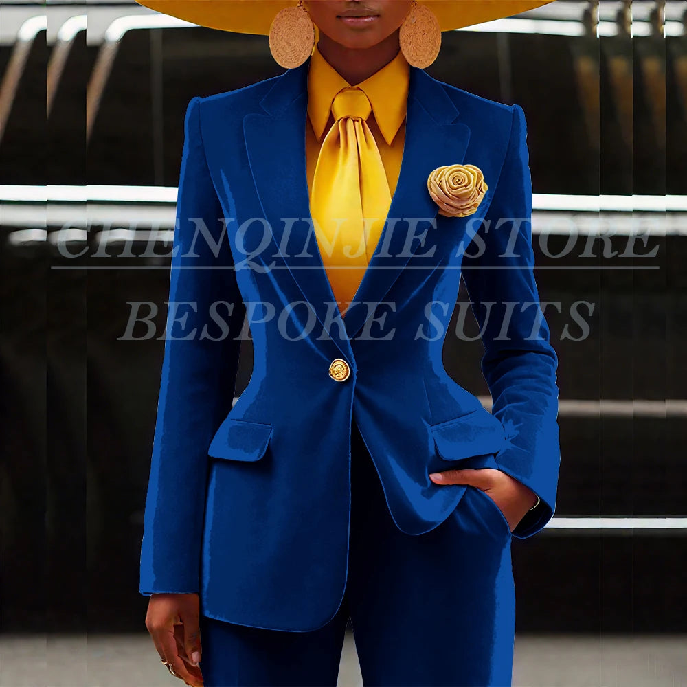 Women's Velvet Notch Lapel Slim Fit 2 Piece Pants Suit