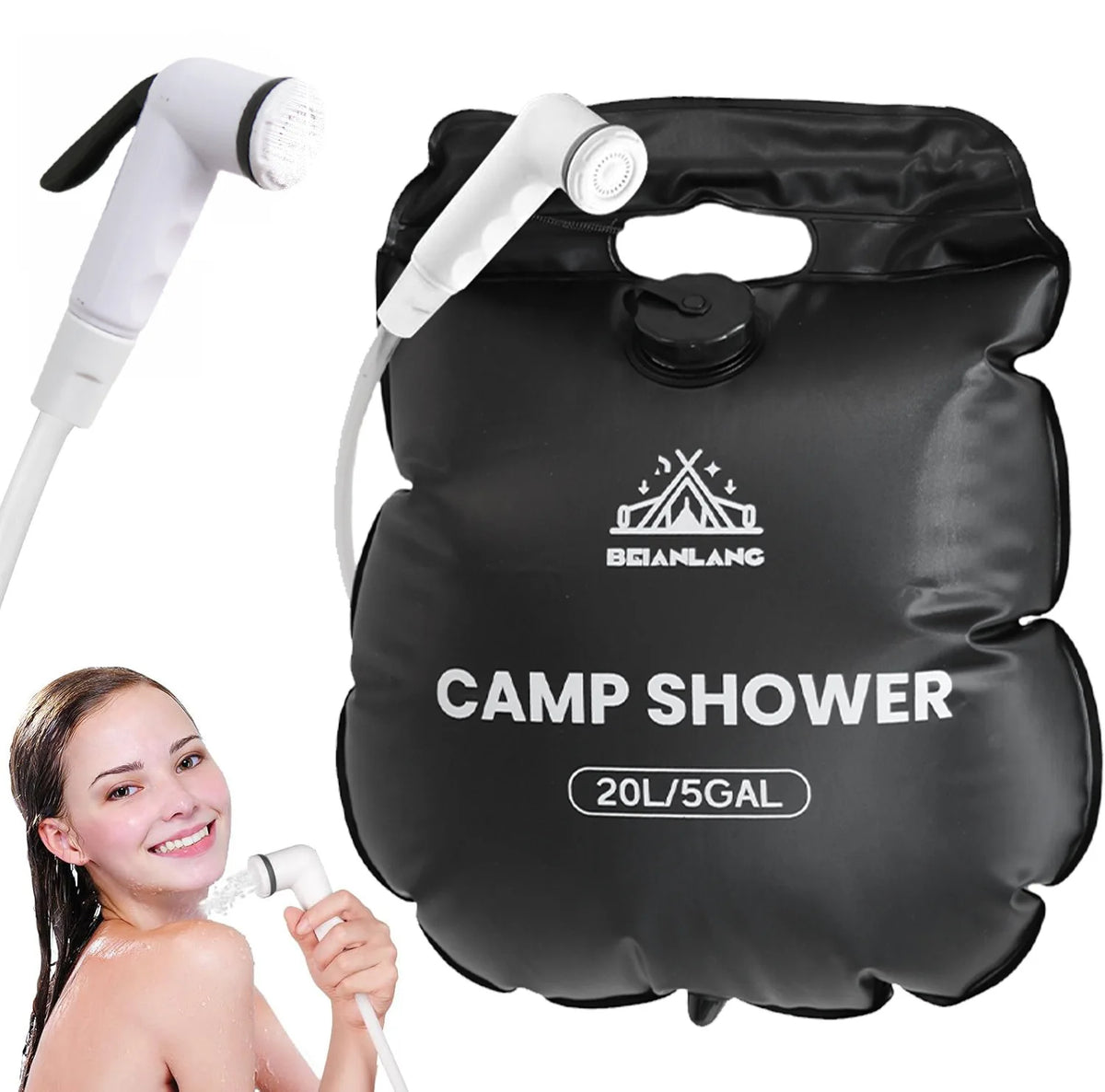 Portable Solar Heated Camping Shower with 5.3-Gallon Bag