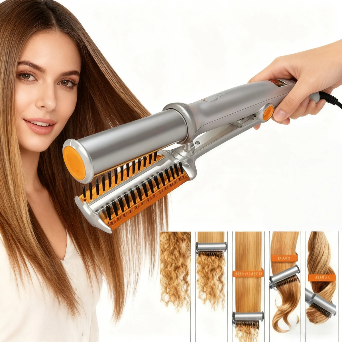 2-in-1 Rotating Hair Curler and Straightener Brush 001