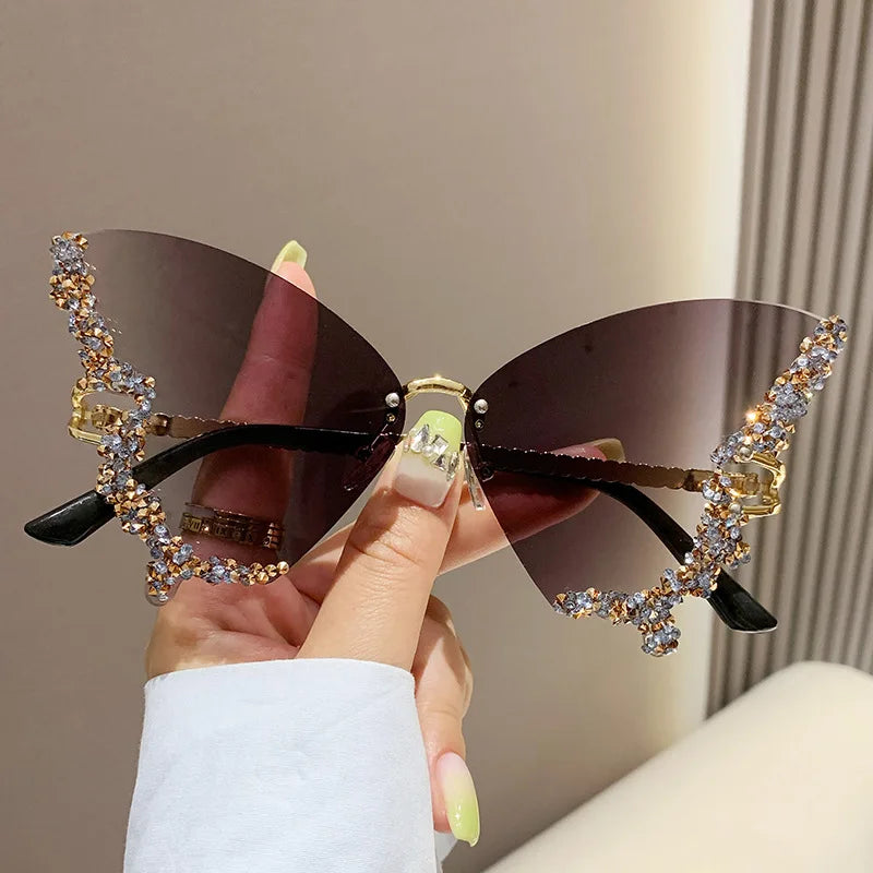 Women's Trendy Butterfly Diamond Rimless Oversized Sunglasses