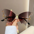 Women's Trendy Butterfly Diamond Rimless Oversized Sunglasses