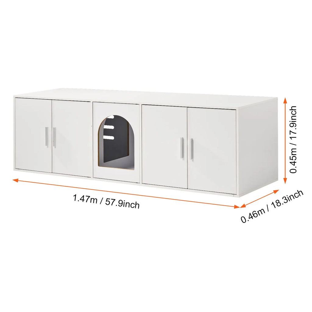 Double Room Wooden Cat Litter Box Enclosure and Hidden Cabinet
