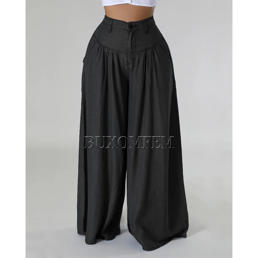 High-Waist Straight Leg Jeans with Chain Accents Women's Denim Trousers