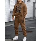 Men's Autumn Letter 3D Print Hoodie and Sweatpants Tracksuit Set