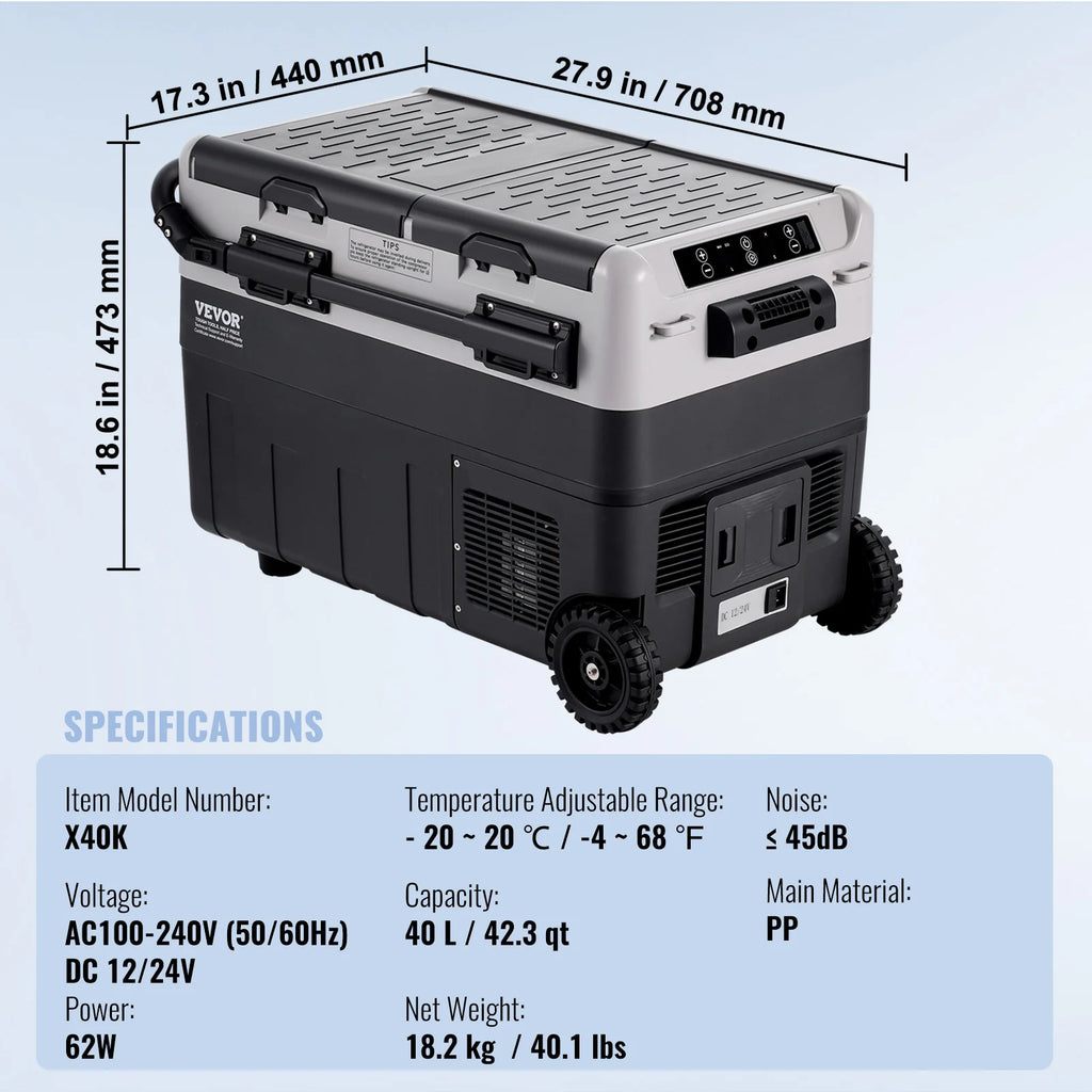 Portable Car Refrigerator and Dual Zone Freezer Cooler with Wheels