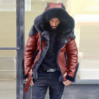 Men's Winter Warm PU Faux Fur Hooded Jacket Coat