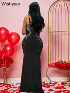 Women's Sexy Spaghetti Strap Diamond Bodycon Maxi Dress