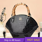 Women's Retro Stone Pattern Patent Leather Shoulder Handbag