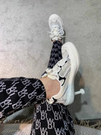 Women's Mesh Lace Up Pointed Toe Dad Sneaker High Heels