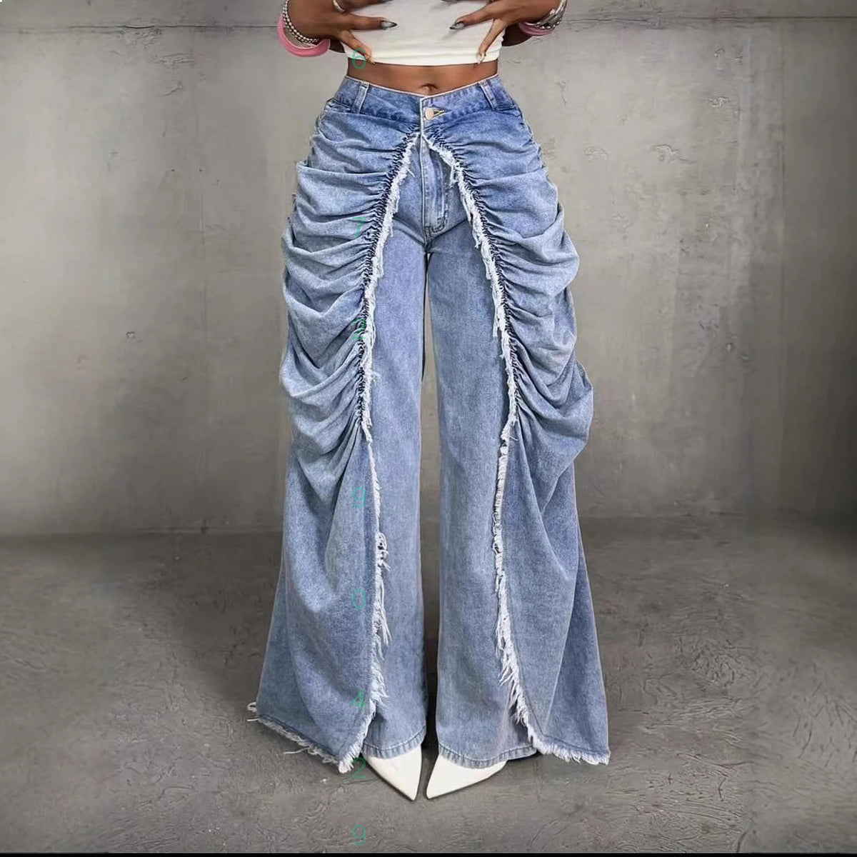 Women's Faux Two Piece Ripped Hem Skinny Denim Jeans