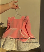 Girls' A-Line Velvet Square Collar Short Princess Dress