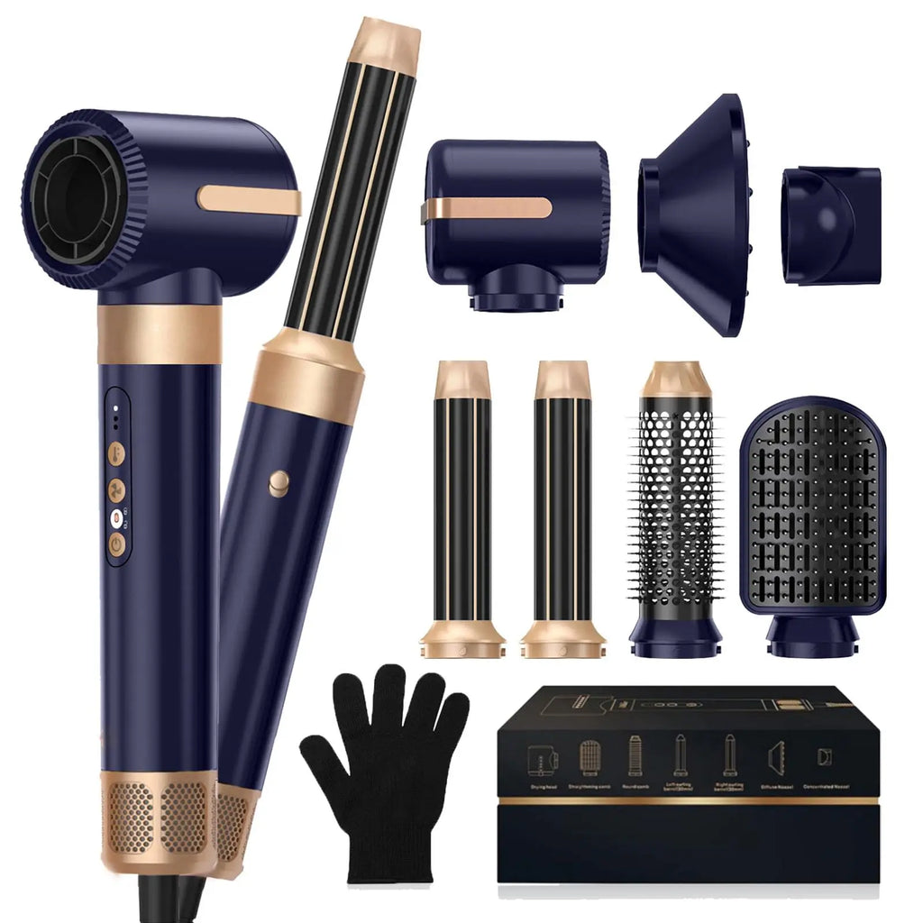 7-in-1 High Speed Ionic Hair Dryer Brush and Auto Curler Set