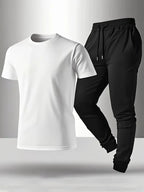 Men's Casual Print Round Neck T-Shirt and Sports Pants Set