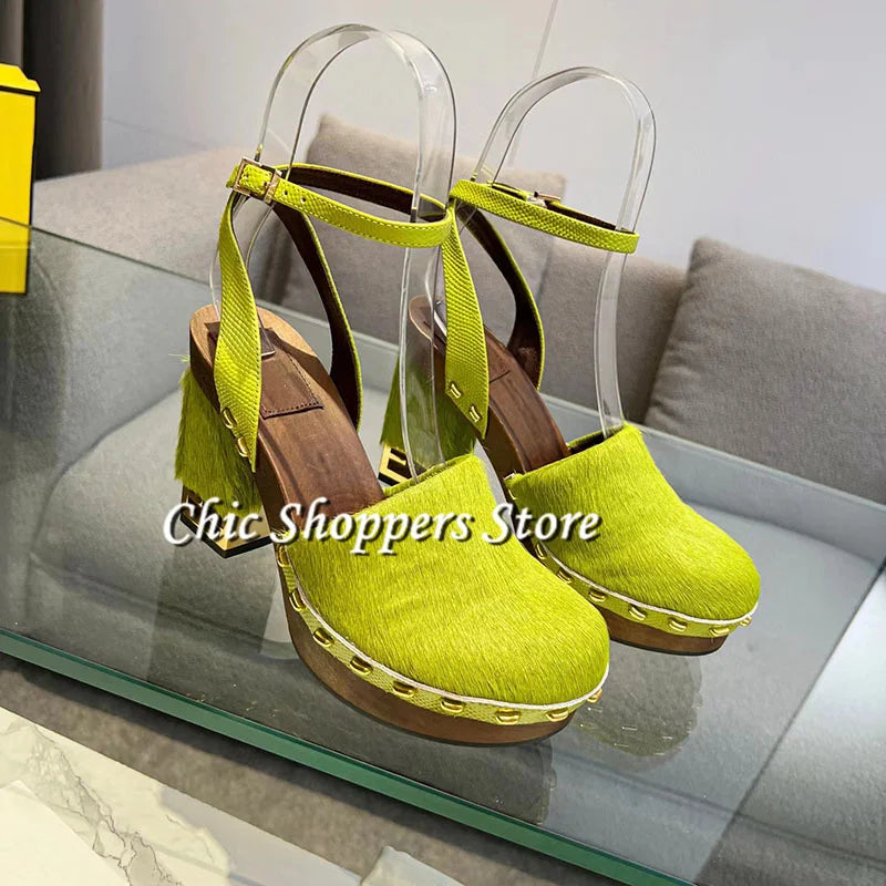 Women's Platform Round Toe Block Heel Pumps