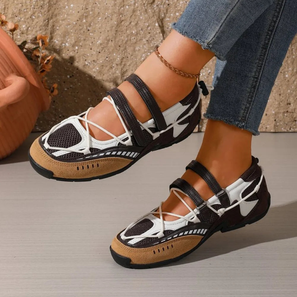 Women's Round Toe Mesh Mary Jane Flat Shoes