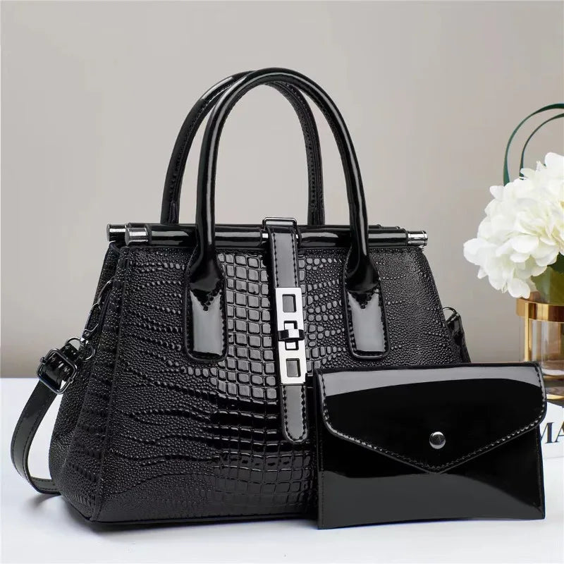 Women's Crocodile Pattern Crossbody Shoulder Tote Bag